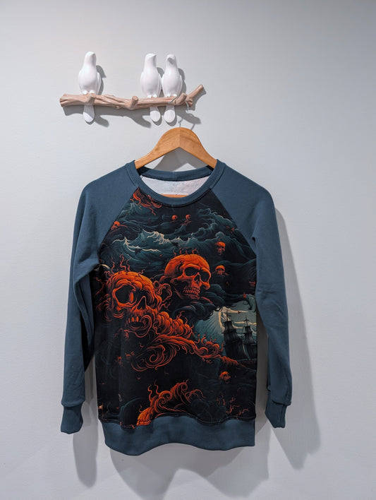 Kids Raglan Sweater 14Y - Ocean Skulls