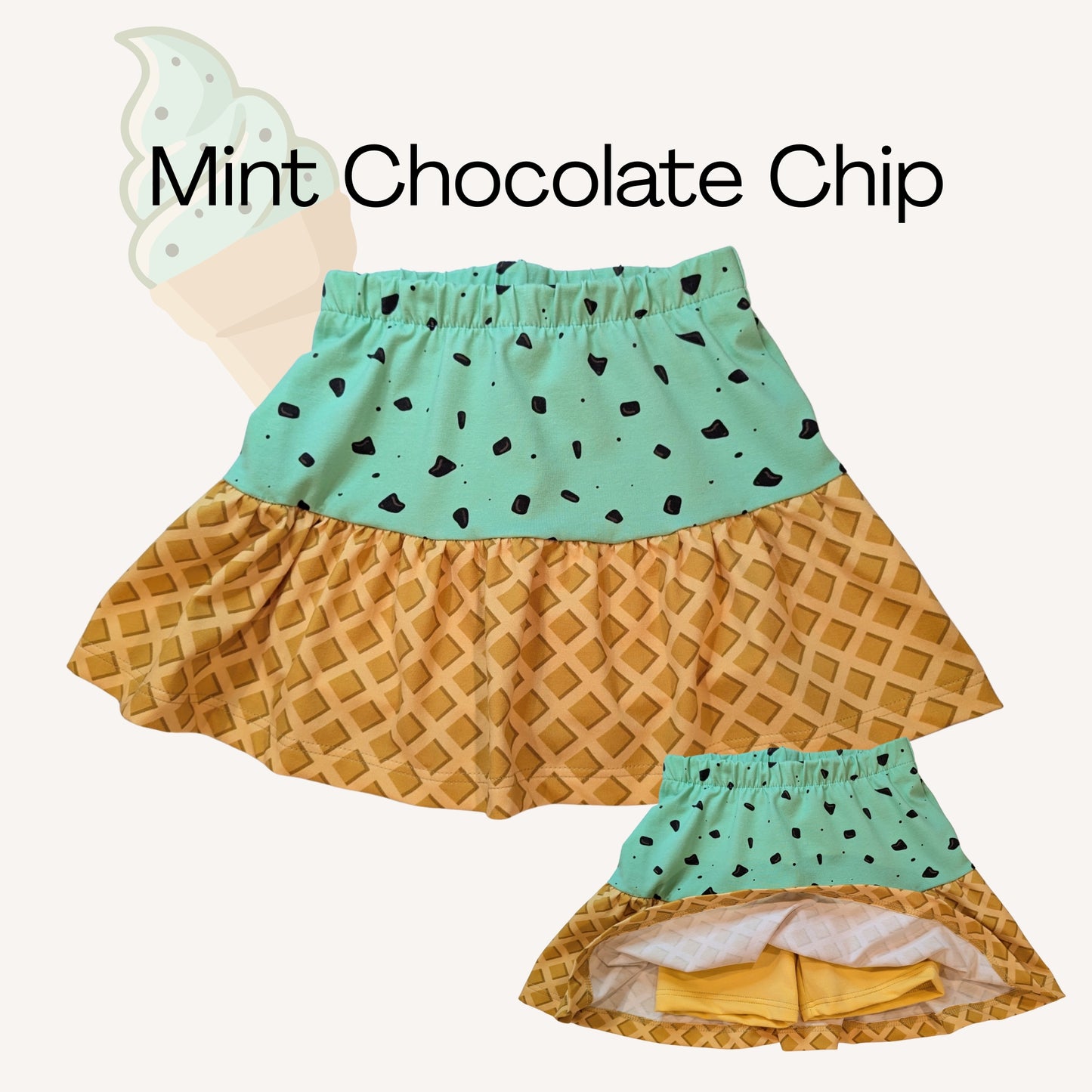 Mint Chocolate Chip Ice Cream Ruffle Skirt with Shorts 6Y
