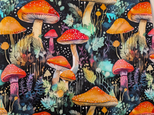 Inky Mushrooms - Organic Cotton/Spandex Jersey Fabric